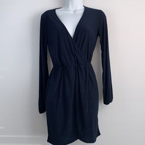 Forever 21 Navy Blue V-Neck Women's Stretchy Long Sleeve Dress Small